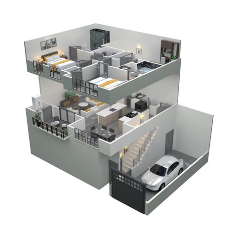Floor plan for 2 beds, 2.5 baths, 1373 sqft